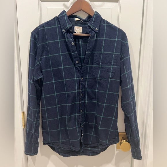 J Crew Slim Fit Men’s Flannel Button Down Size M Navy and Green - Picture 1 of 3